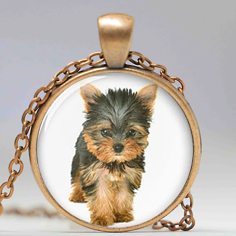 1 шт. ожерелье Yorkie симпатичная собака йоркширского терьера подвеска стеклянная