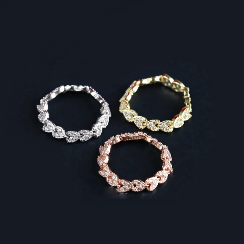 Модное медное кольцо на палец с цирконом AAA в виде оливы Листьев пшеницы ушей