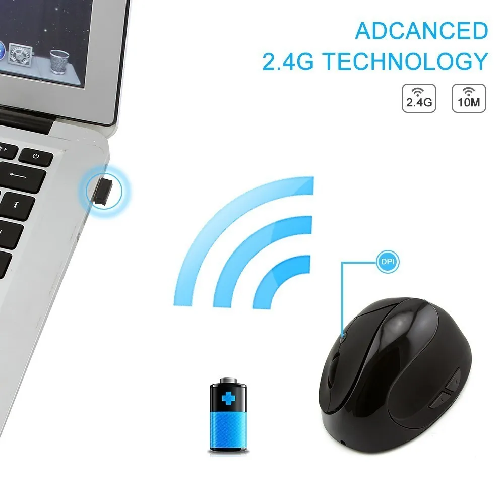 Эргономичная Вертикальная мышь 1600DPI USB оптическая компьютерная Mause 2 4G