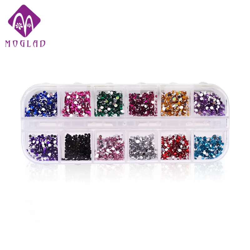 12 цветов 2000 шт./компл. Стразы для дизайна ногтей блестящие акриловые стразы с