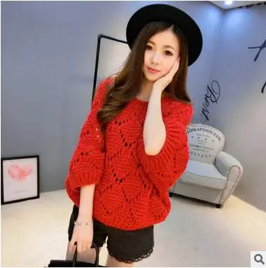 Свитер MLXSLKY Женский свободный с круглым вырезом красный | Женская одежда