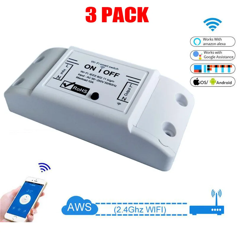 3pcs Smart Switch Wifi Remote Light Compatible Door Control Using Phone Alexa and Google Assistant Enabled Devices | Электроника