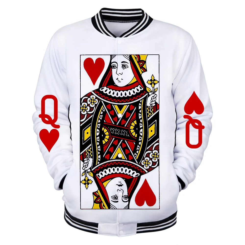 Poker 3D Jack queen King Мужская/Женская бейсбольная куртка черная белая мужская Kpop зимняя