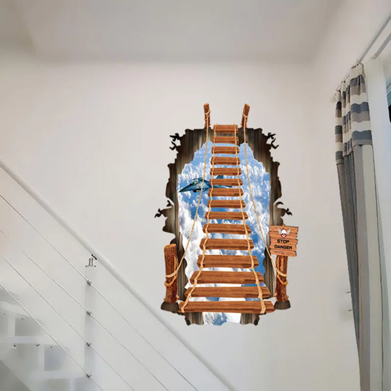 Creative 3D Staircase Sky Airplane Wall Sticker Personality Home Decoration Ceiling Living Room Floor Art Decals Wallpaper | Дом и сад
