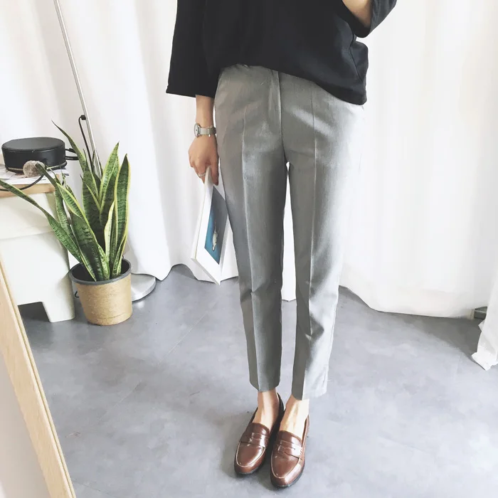 Для женщин костюм Штаны серый черный Однотонные повседневные штаны Мода 2017 г.