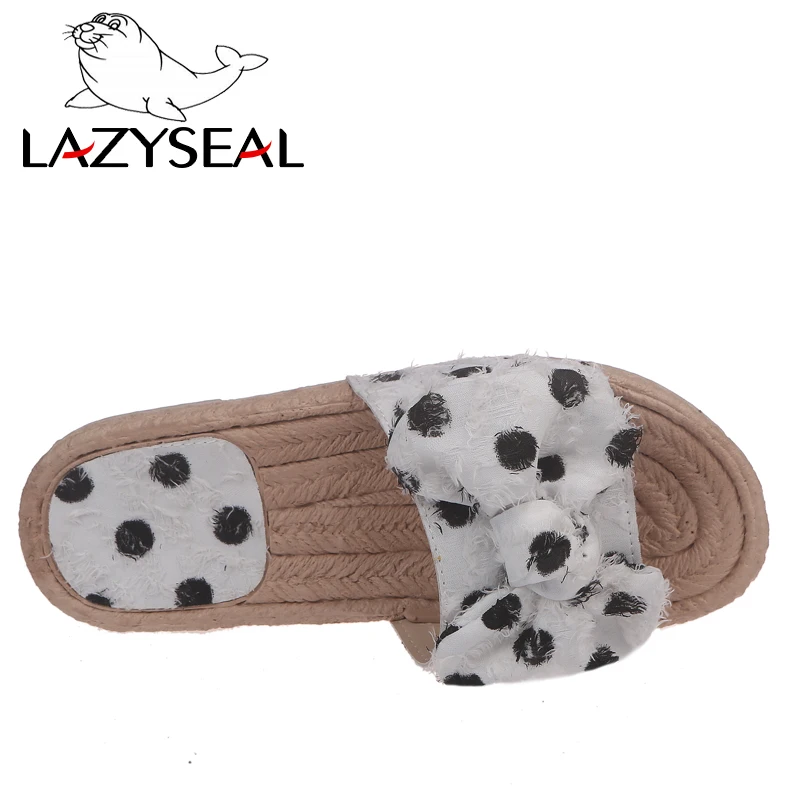 LazySeal Flat With Slides Woman Shoes Polka Dot Slippers Women Butterfly-knot Flip Flop Holiday Beach Plus Size 35-43 | Обувь