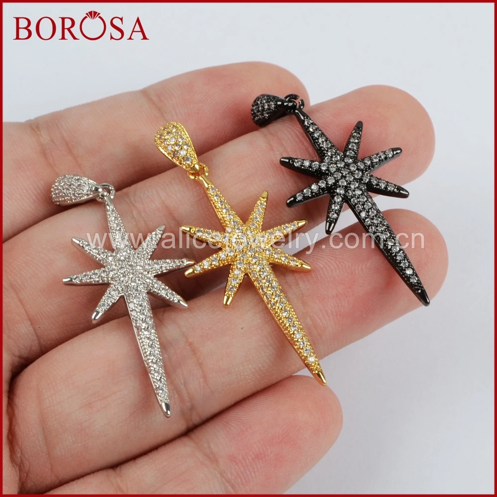 Кулон BOROSA в виде Северной Звезды с золотым/черным/розовым золотом и серебряным