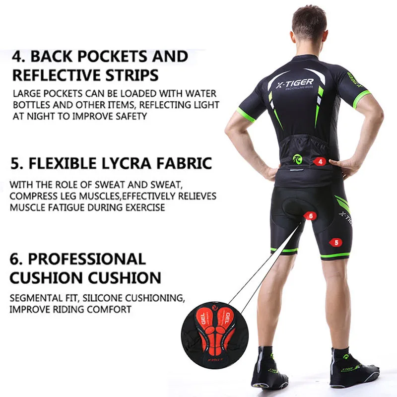 X-Tiger мука зеленая профессиональная велосипедная одежда быстросохнущая для гонок