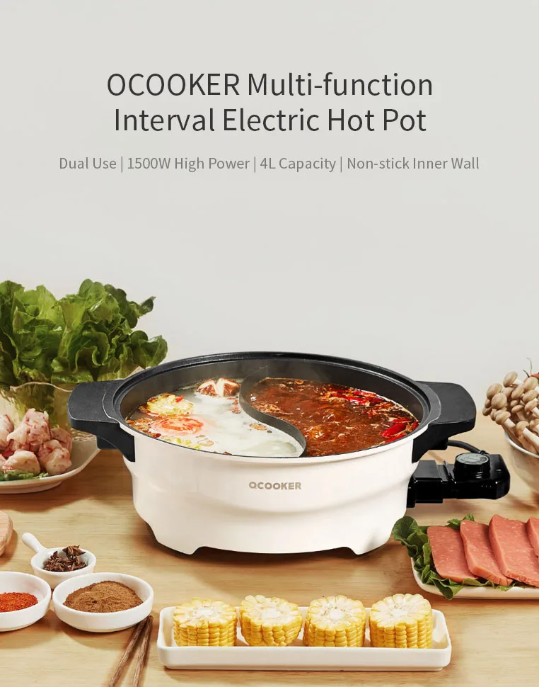 XIAOMI OCOOKER CR-HG03 горячий горшок 4L многофункциональный 2 сетки электрический антипригарный горшок домашняя кухня кухонные инструменты