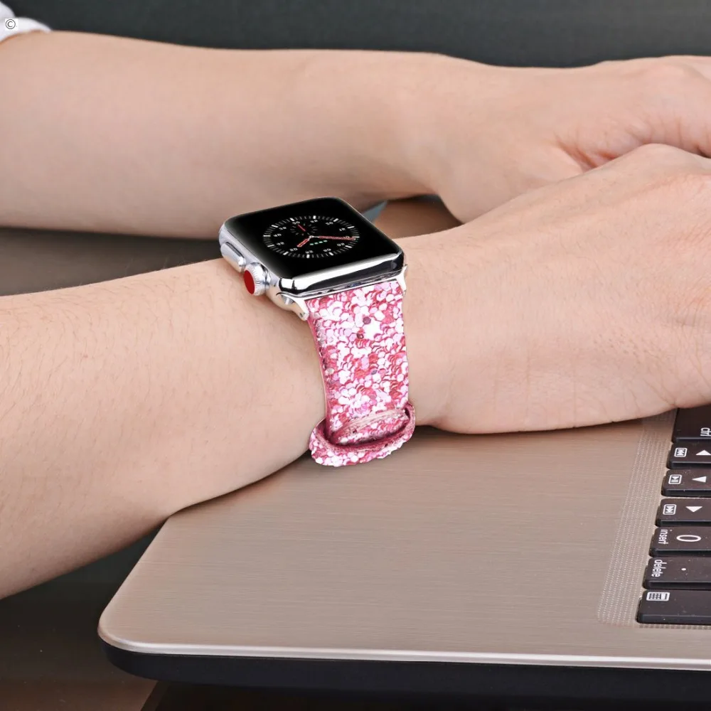 Кожаный ремешок для apple watch Band apple watch 5 4 3) 44 мм/40 мм, 42 мм, 38 мм, версия наручных часов iWatch, 5/4/3/2/1 Браслет bling Ремешок пояс