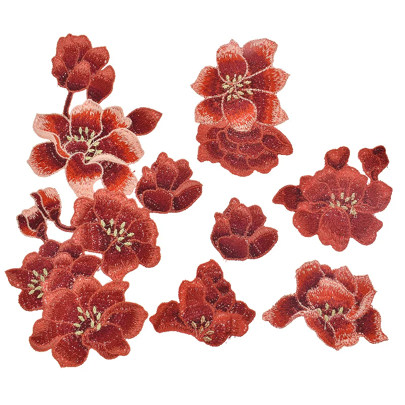 6 шт./компл. вышитая цветок сливы аппликация шитье на одежде красный цвет ручная