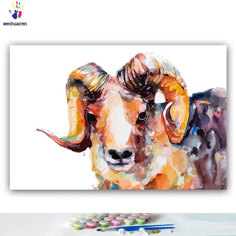 DIY colorings pictures by numbers with colors Watercolor zodiac animals picture drawing painting framed Home | Дом и сад