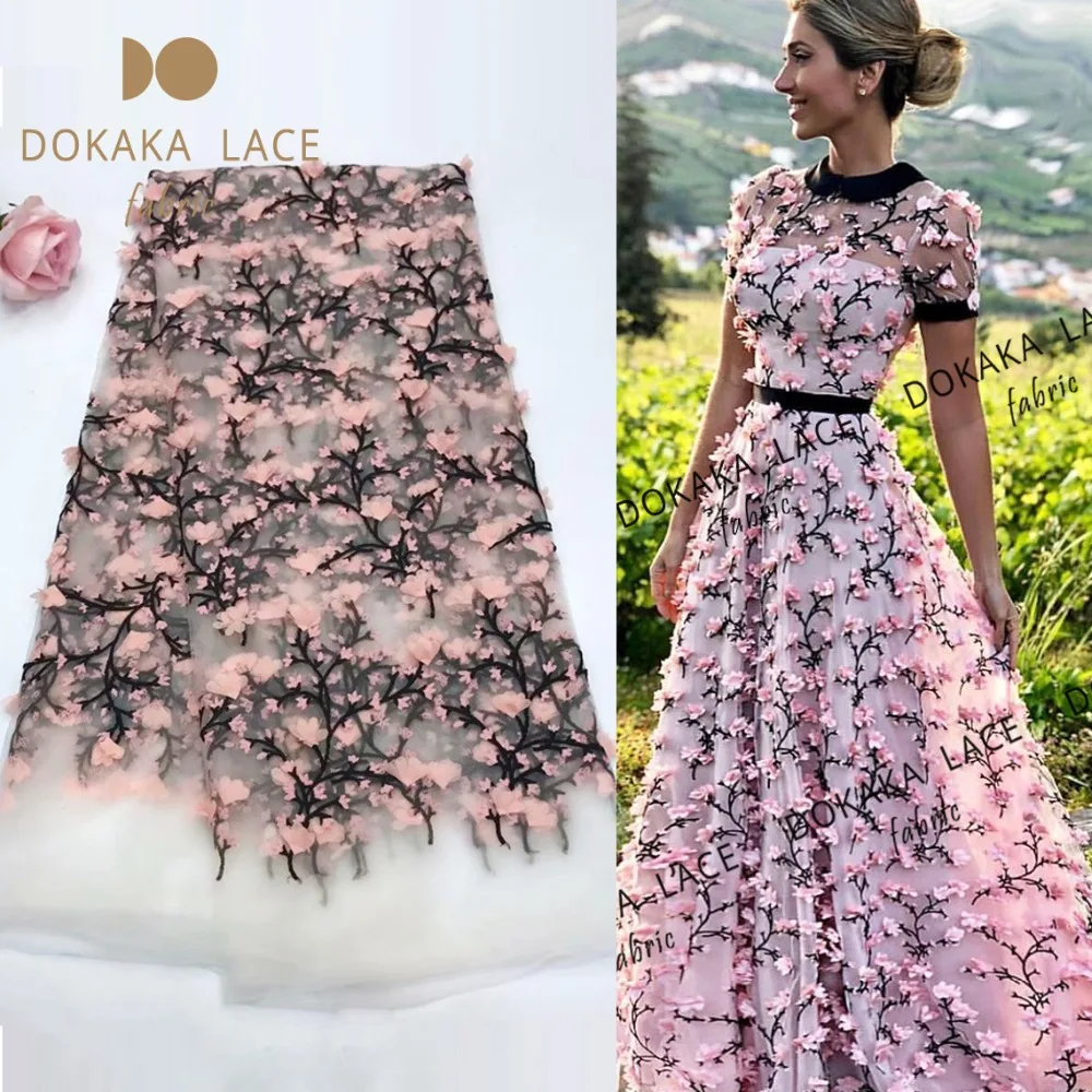 Красивая кружевная ткань с 3D цветочной аппликацией Кружевная Сетка в