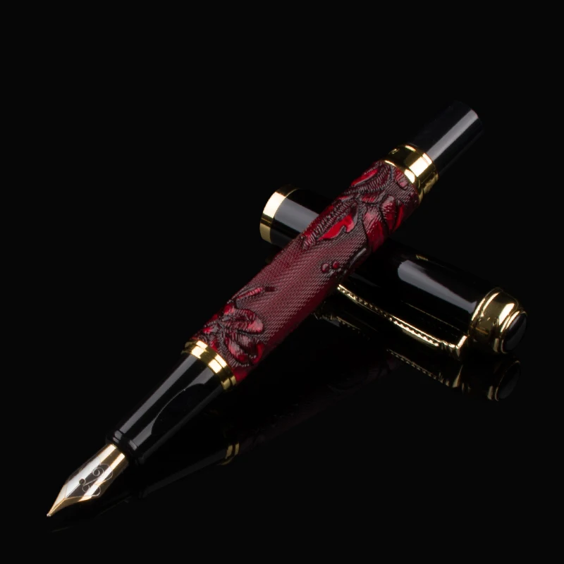 

High Quality Luxury Pen Dragon Fountain Pen Vintage 0.5MM Nib Ink Pens Creative leather Pen Gift Box Set Office Supplies