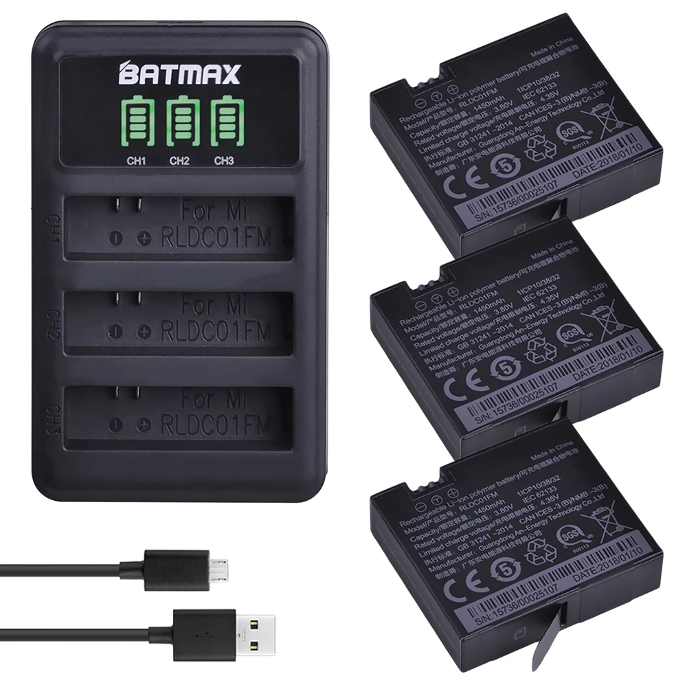 Batmax 3 шт. 1450 мАч Оригинальная батарея Mijia + LED слота USB зарядное устройство для Xiaomi