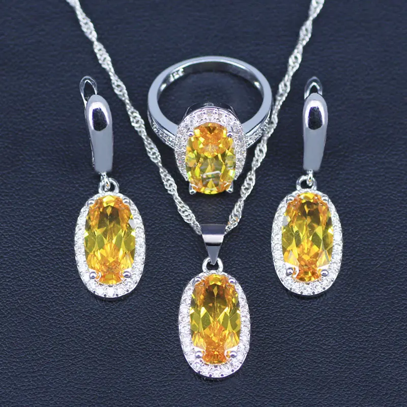 Yellow Серебро 925 ювелирные изделия натуральный голубой кубический цирконий Свадебные Ювелирные наборы для женщин Свадебные серьги/кулон/Кольцо/ожерелье набор - Окраска металла: Yellow