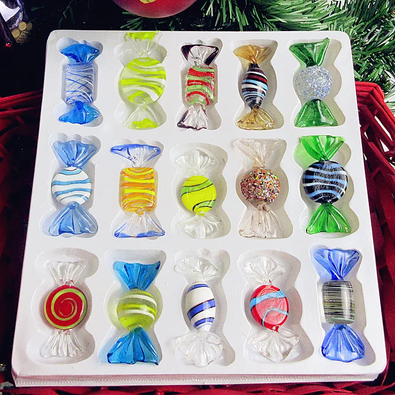 Потрясающие конфеты из муранского стекла 15 шт. в полоску! Декор стола для дома
