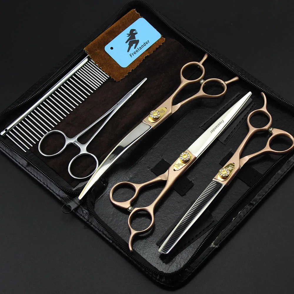 

3Pcs/Set 7" Professional Pet Dog Grooming Hai Scissor Rose Gold Cutting Tools Straight Curved Thinning Shears Clippers For Dogs