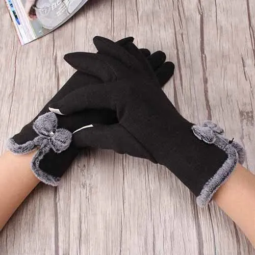 Модный бант Guantes, зимние милые плюшевые перчатки с бантом для девочек, кашемировые перчатки Luvas, толстые теплые женские митенки, перчатки
