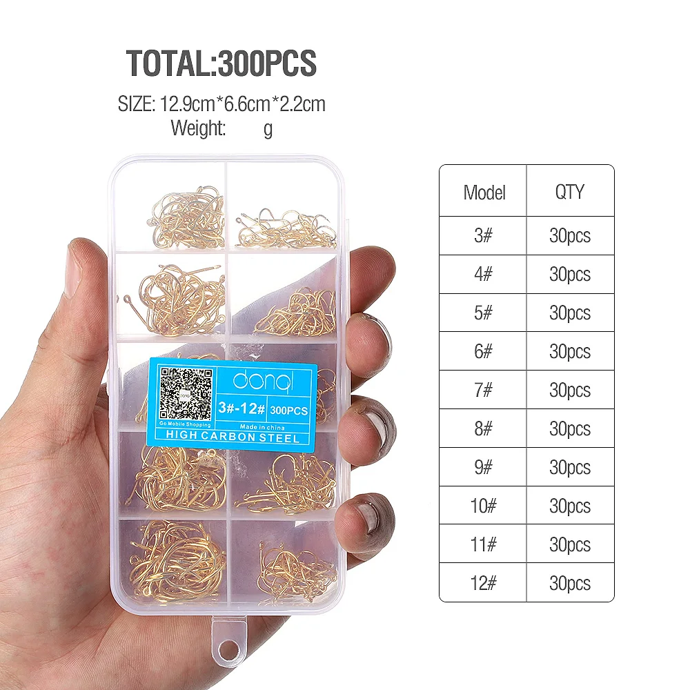 DONQL 200-700pcs/ Set Fishing Hooks Barbed Carp Single Fishihook 3#-12# Jig Fly Fishing Hooks Carbon Steel Sea Accessories