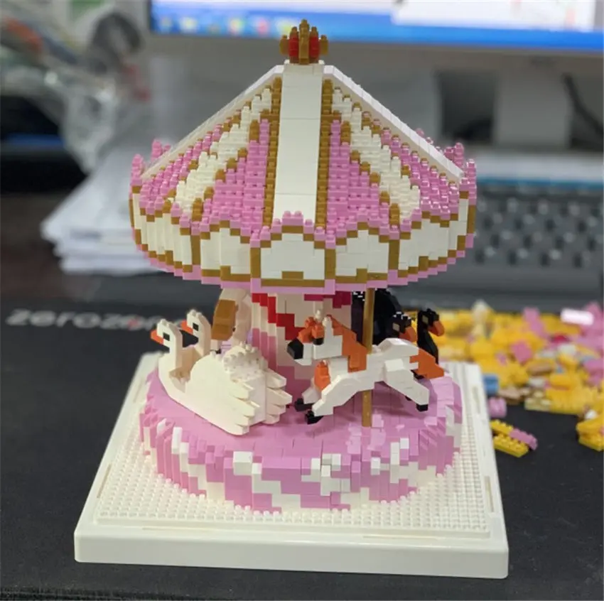 LNO парк развлечений розовый merry-go-круглый Карусель лошадь 3D модель 2500 шт. алмаз