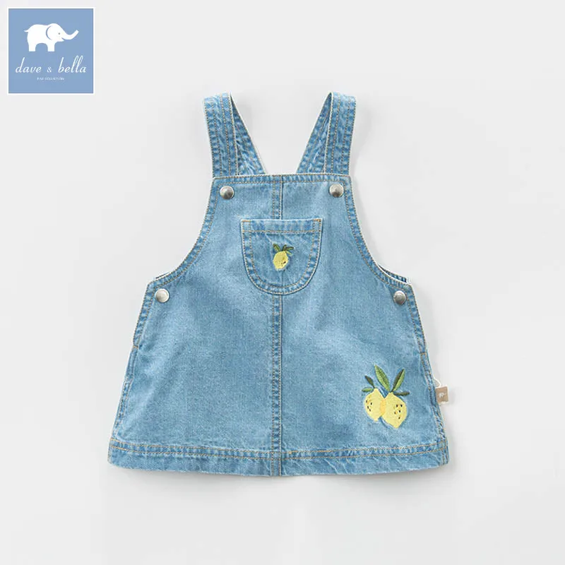 DBA6621 dave bella spring infant baby girl's denim dress fashion strap birthday suspenders toddler children clothes | Детская одежда