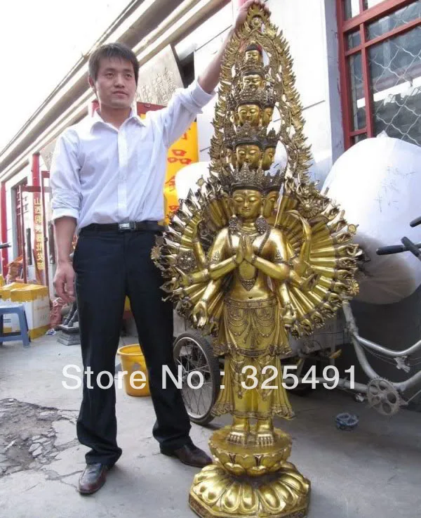 71 тибетская бронзовая позолоченная позолота 1000 руки Avalokitesvara Kwan-Yin Будда Гуаньинь