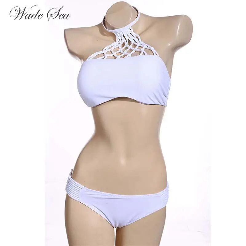 Уэйд море бикини с высоким воротом короткий топ комплект сетка крючком Для