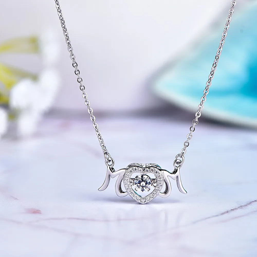 JO WISDOM Best Gift for Mom Heart 925 Sterling Silver Pendants Necklaces with Natural Topaz Dancing Stone Party |