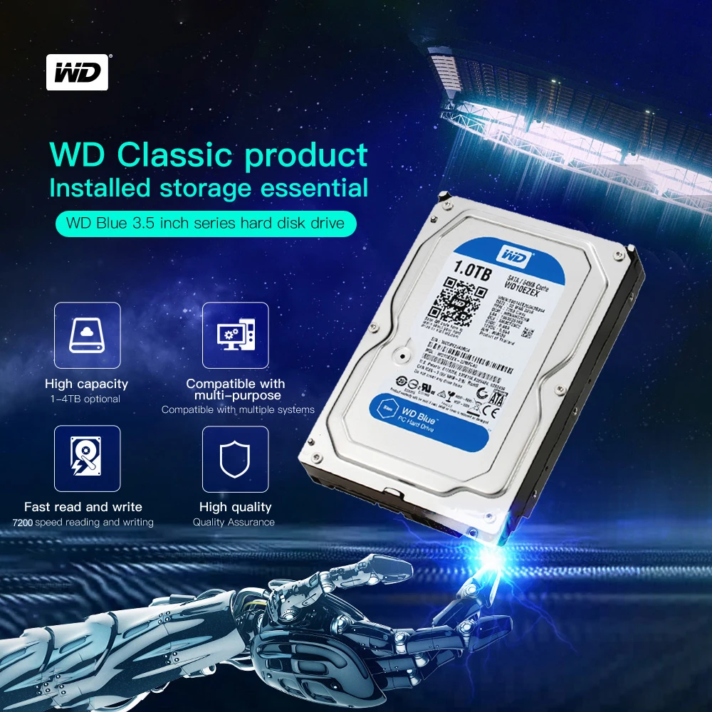 Синий Жесткий диск Western Digital 1 ТБ жесткий для настольного ПК внутренний SATA 3 5 дюйма