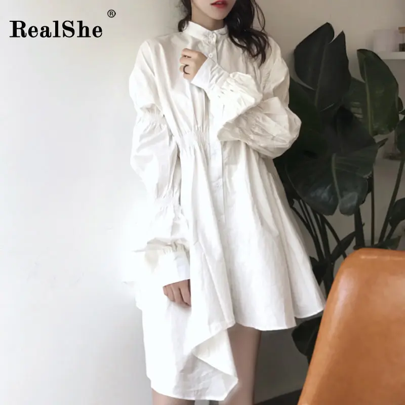 Рубашка RealShe Женская белая с длинным рукавом ассиметричная