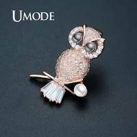 umode vintage pearl owl brooches for women rose gold color pearl pins suit accessories fashion wedding jewelry party ux0014c
