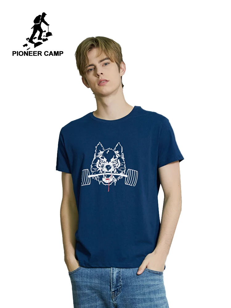 Мужская футболка Pioneer Camp из 100% хлопка с принтом волка летняя ADT902118 | одежда