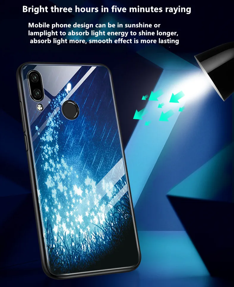 Чехол из закаленного стекла для Xiaomi Redmi 7 светящийся чехол с рисунком силиконовая