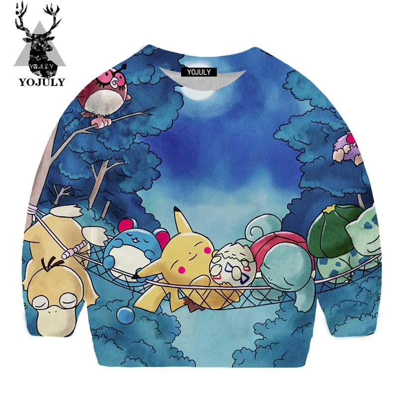 6 YOJULY/Новинка года; Kawaii Pokemon Harajuku; детские толстовки с 3D-принтом; новая одежда для мальчиков и девочек-подростков; Топ аниме; длинный рукав; SW14 - Цвет: 6