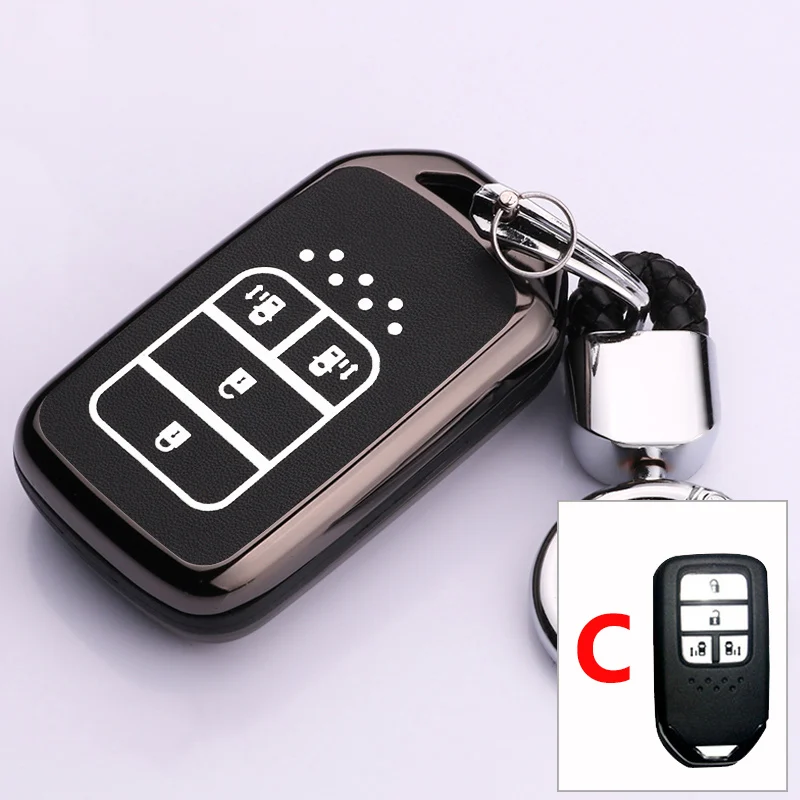 Светящийся Кожаный Автомобильный чехол для ключей для Honda Civic Odyssey Accord Pilot City C-RV CRV FIT JAZZ XRV CRIDER HRV - Название цвета: C black