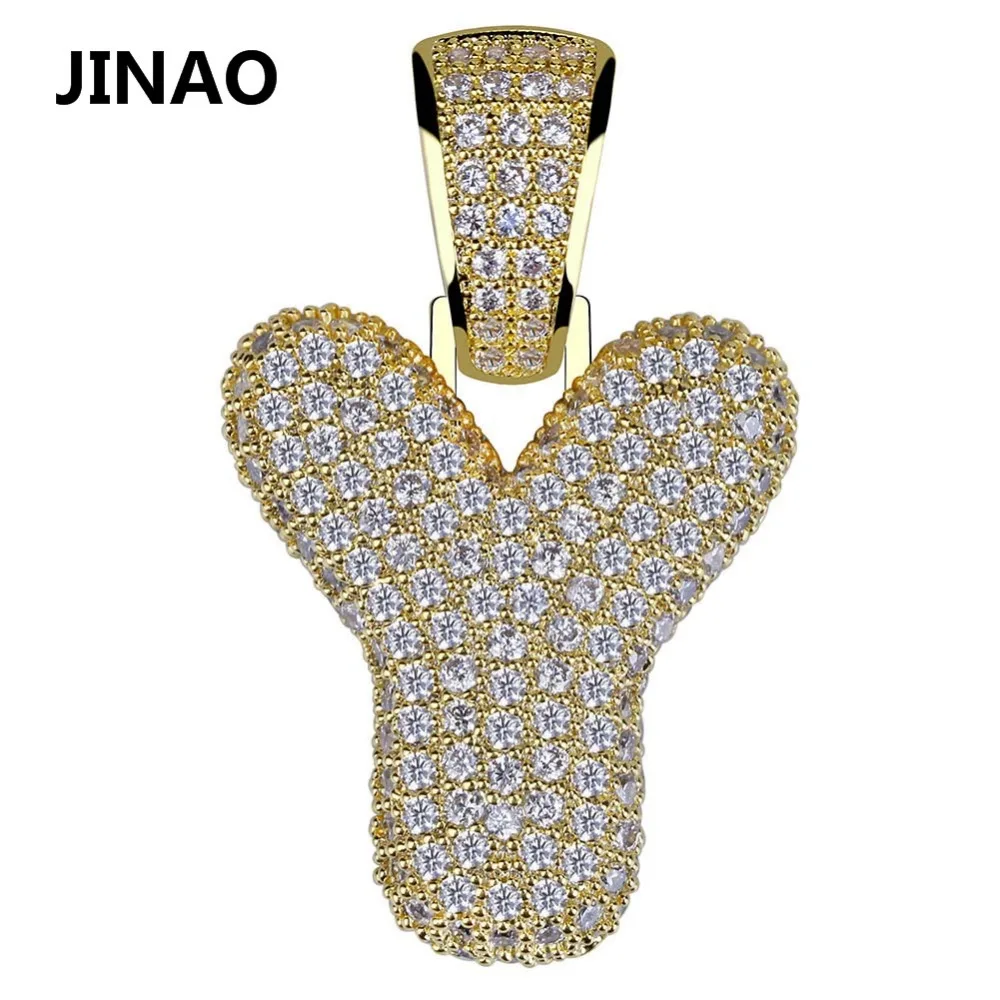 JINAO хип-хоп Iced Out пользовательские Пузырьковые буквы кулон ожерелье микро Pave AAA+ Циркон с веревкой Чиан и теннисная цепь DIY ювелирные изделия