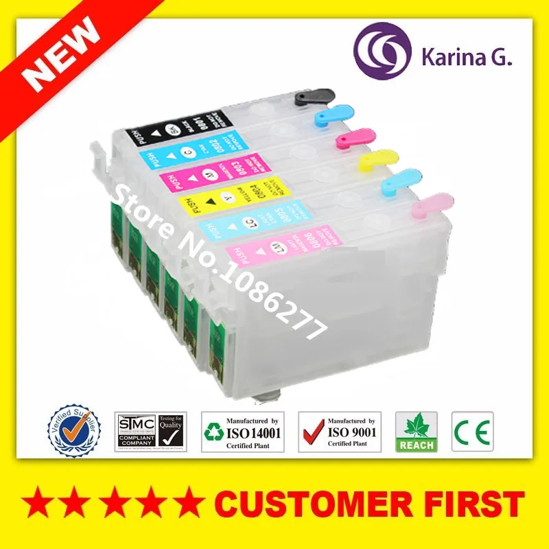 6 шт. многоразовых картриджей T0801 с чипом для Epson STYLUS R265/R360/RX560/R285/R585/R685/P50/PX50 |