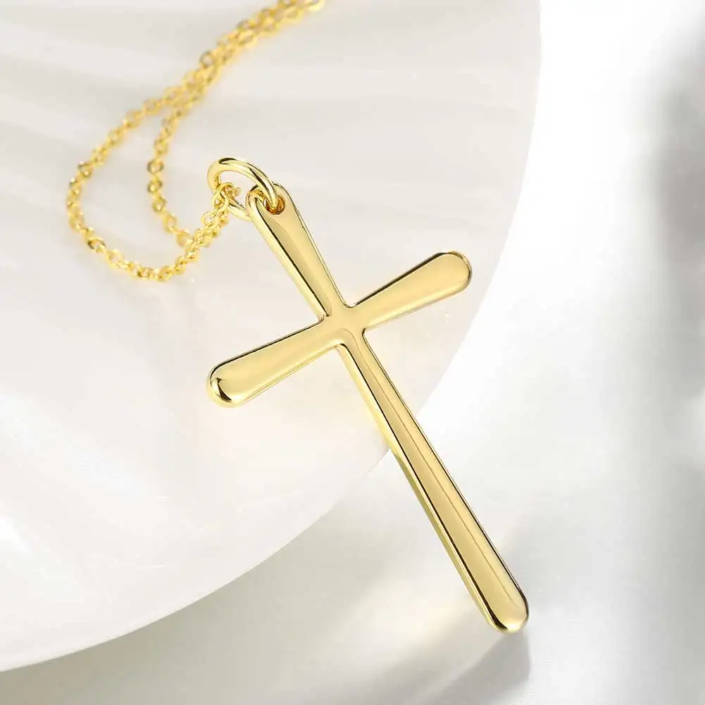 2019 Women's Lady Girl Gold-color Long Cross Pendant Golden Chain Necklace colar longo Beauty Party Hot Fashion | Украшения и