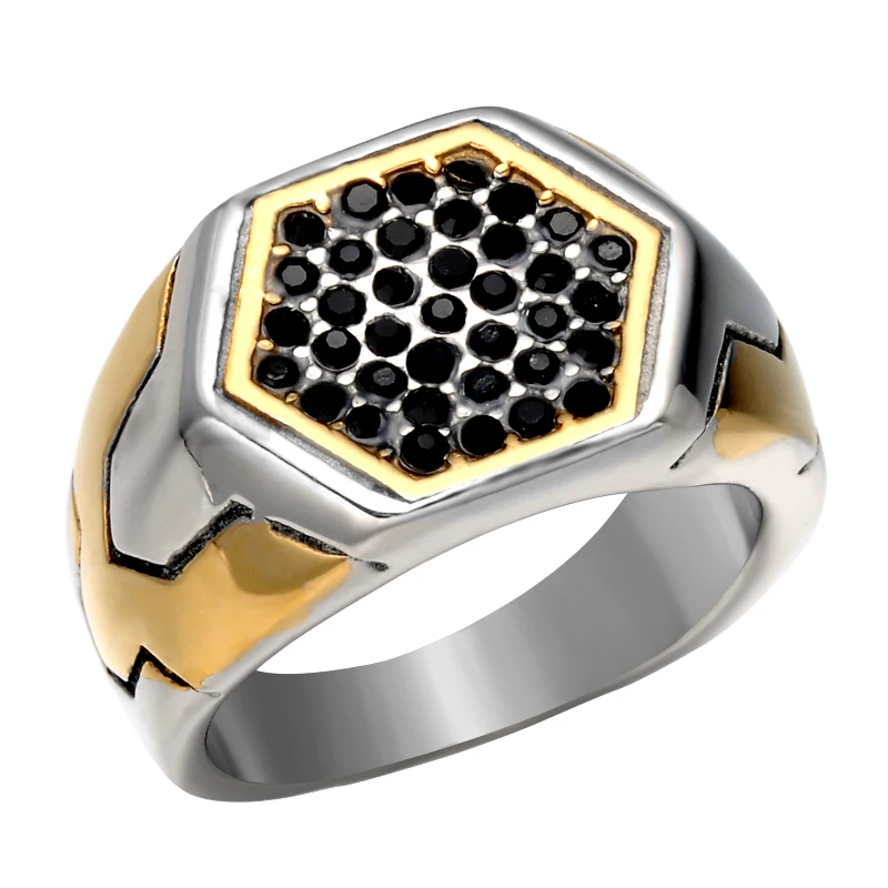 HIP Hop 316L Stainless Steel Honeycomb Male Crystal Rings Cool Titanium Signet Honey Bee for Men Jewelry | Украшения и аксессуары