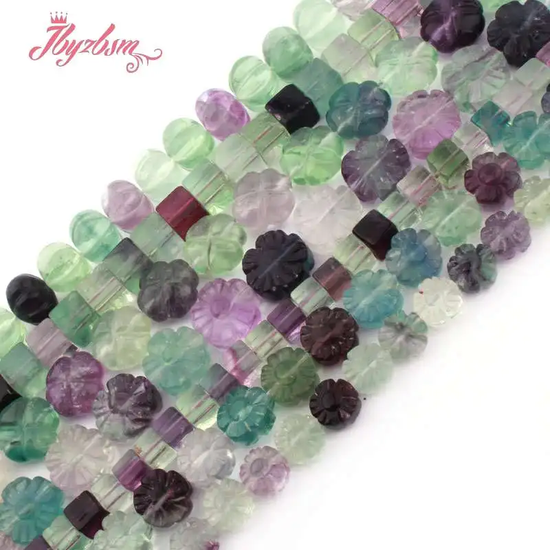 Бусины из натурального камня квадратные цветки Разноцветные флюорита для
