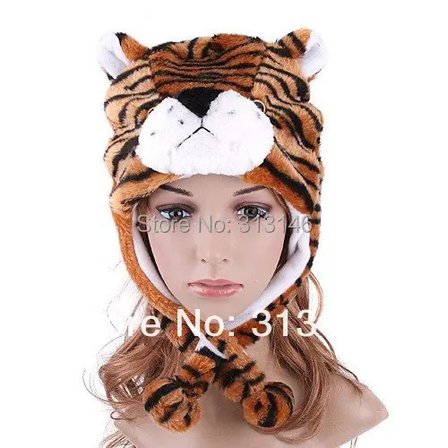 Новая плюшевая шапка ушанка с изображением животных тигра зимняя для взрослых
