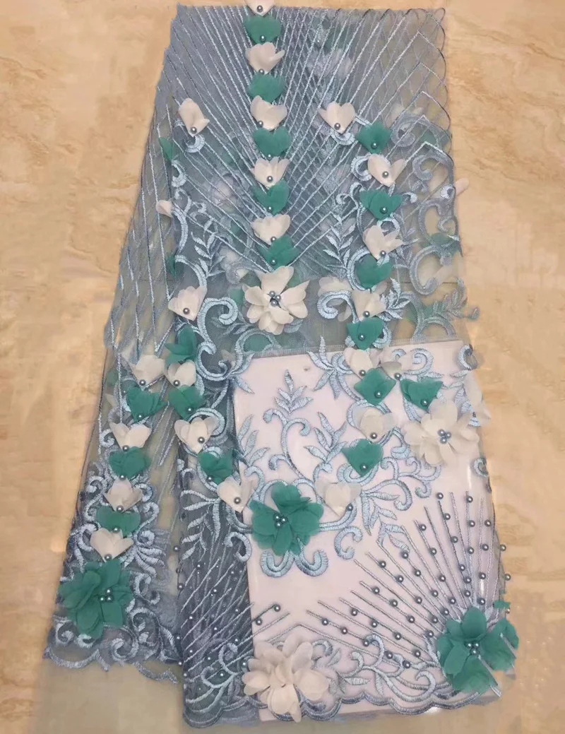(5yards/pc) High quality African tulle lace 3D flowers appliqued French fabric with lots of beads for party dress FLC919 | Дом и сад