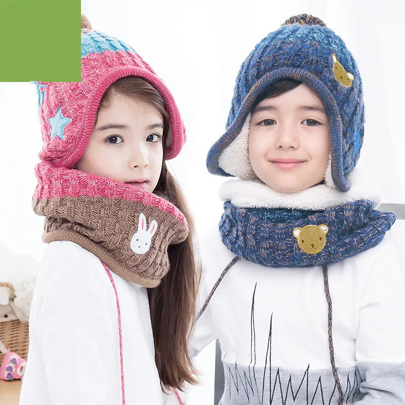 Детские шапки шарф перчатки 3 предмета теплые Осень зима для мальчиков и девочек