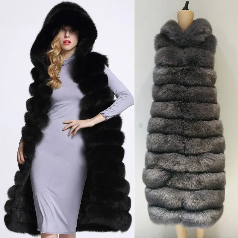 4XL меховой жилет Зимний толстый теплый из искусственного меха лисы женские