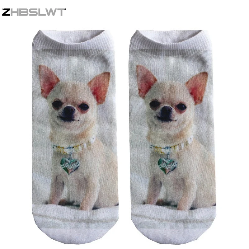 

ZHBSLWT Harajuku 3D Printed Smile Dog Women's Socks calcetines Casual Charactor Socks Unisex Low Cut Ankle Socks