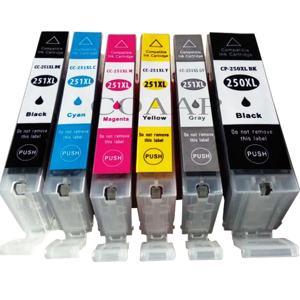 6 Pack Compatible ink Cartridge For CANON PIXMA MG6320 MG7120 iP8720 MG7520 printer with Chip full ink pgi250 cli251 GY