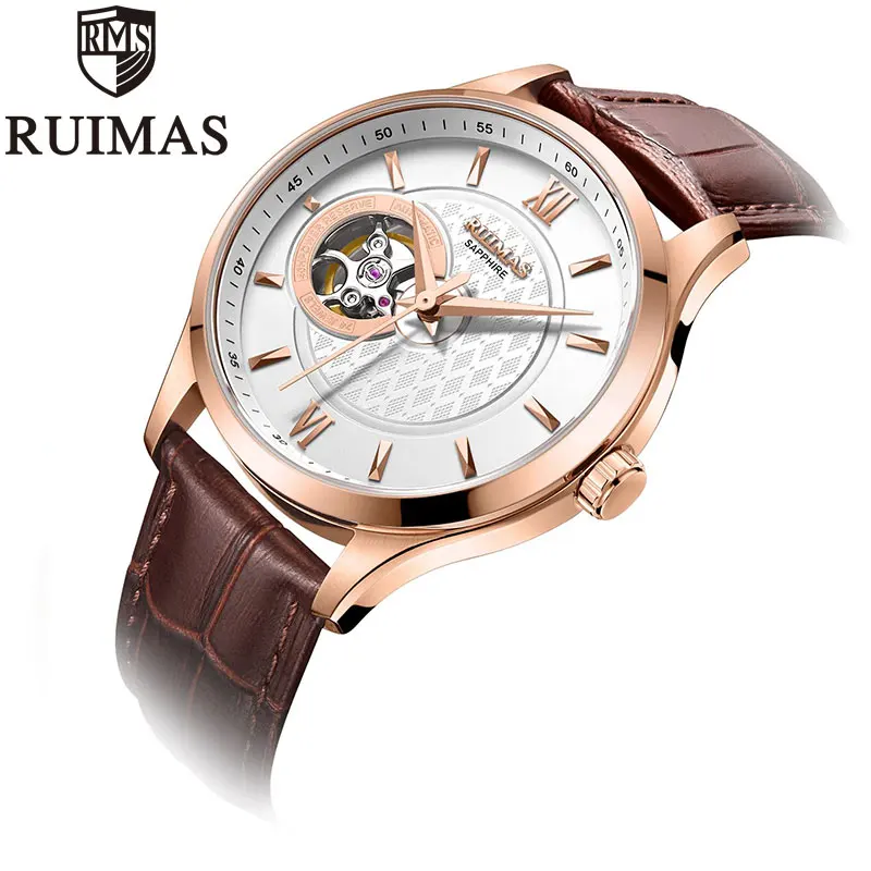 Мужские часы Ruimas роскошные брендовые Новые Модные прозрачные автоматические