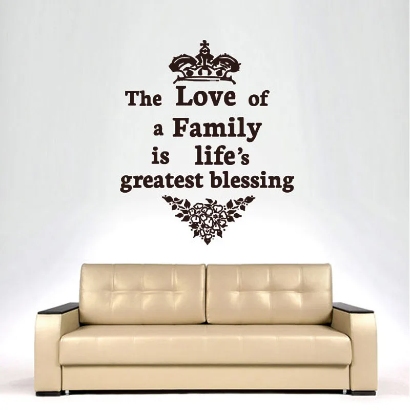 

ZOOYOO The Love Of A Family Is Life'S Greatest Blessing Vinyl Removable Crown And Flowers Wall Sticker Home Decor