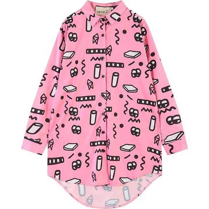 Женская блузка Lazy Oaf style с принтом размера плюс, женская модная Милая шифоновая Повседневная рубашка с длинным рукавом, верх размера d - Цвет: 1953